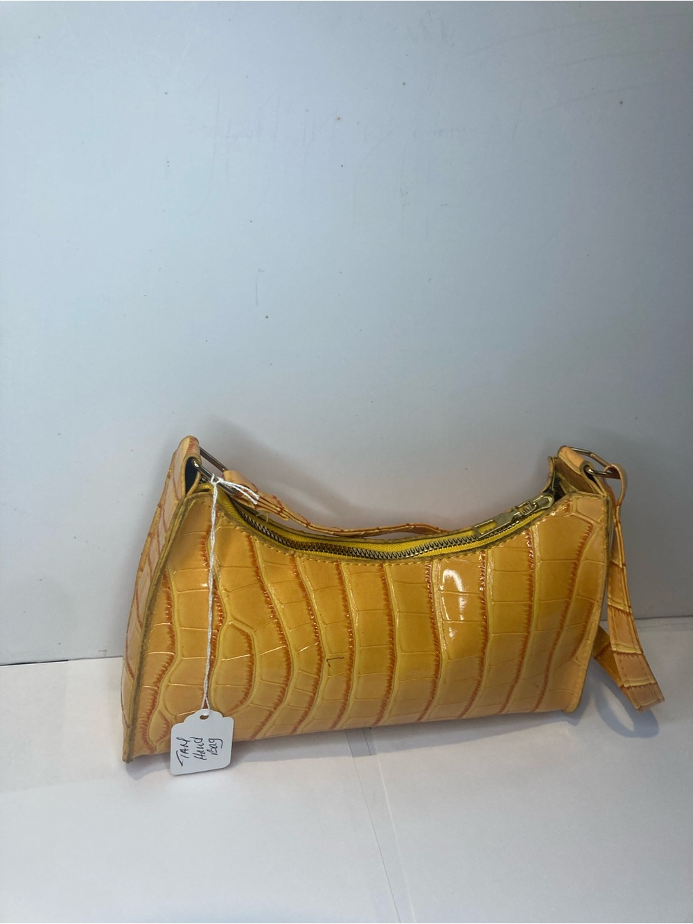 Yellow Croc-Embossed Shoulder Bag